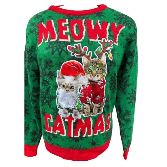 Meowy Catmus Ugly Christmas Sweater by Party Sweater  Sz. M Cat Christmas - Picture 6 of 8